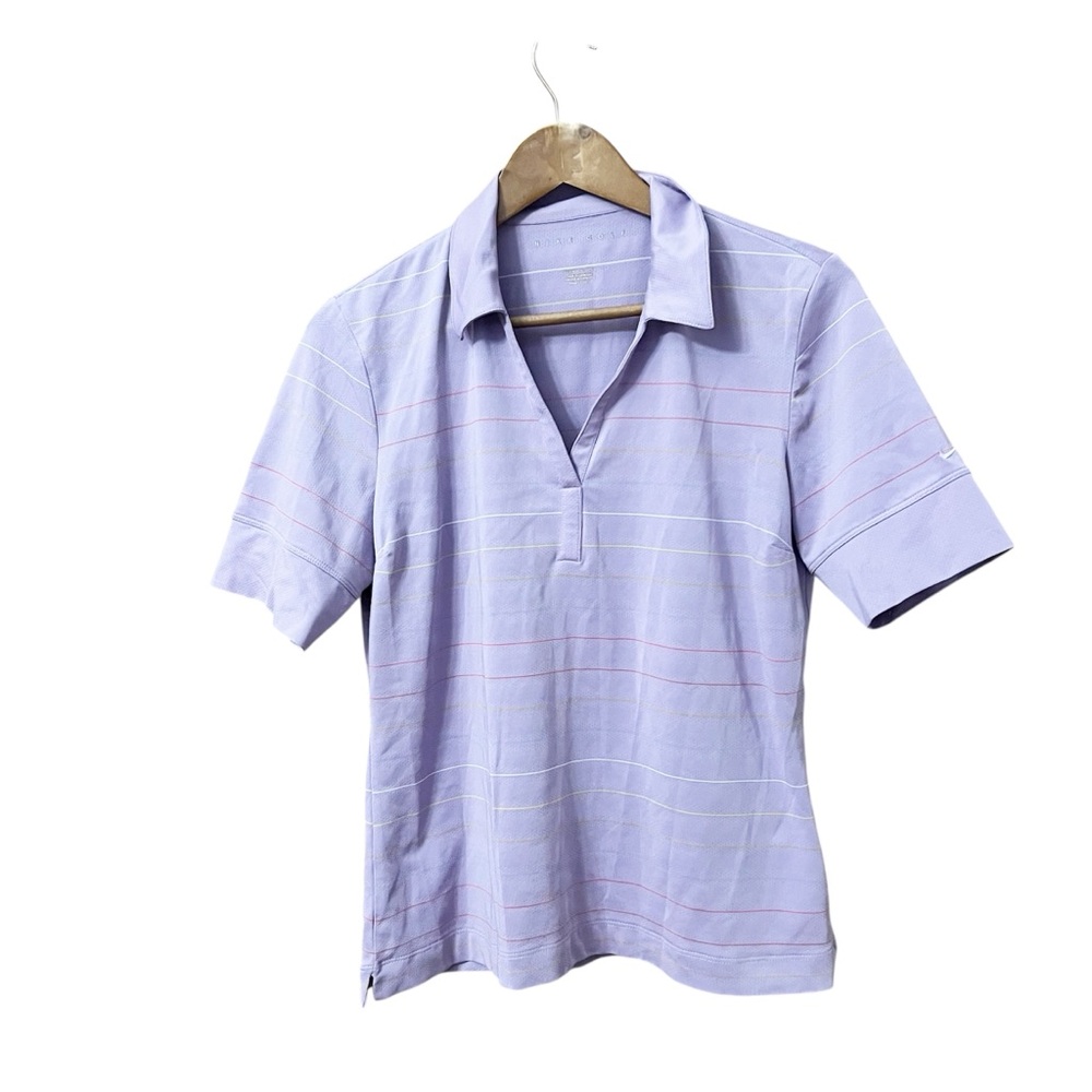Nike Golf Polo L Lavender Shirt Fit Dry Striped Purple Lightweight Tennis